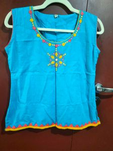 Embroidered Blue Top