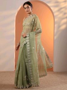 Green Embellished Net Saree