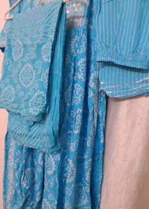 Blue Printed Kurta Set with Dupatta