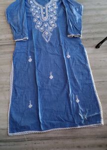 Blue Embroidered Cotton Kurta