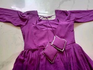 Elegant Purple Anarkali Kurta Set 3pc M