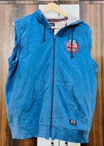 Blue Sleeveless Zip-Up Hoodie