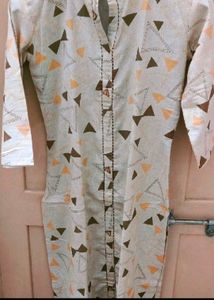Geometric Print Beige Tunic Dress