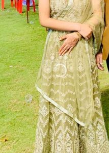 beautiful green lehnga chunri with shrug