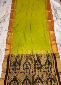 Vibrant Green Saree with Peacock Motif