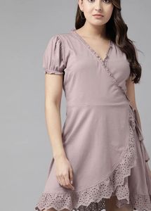 Lavender Wrap Dress with Lace Trim