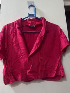 Chic Pink Cropped Blazer Top