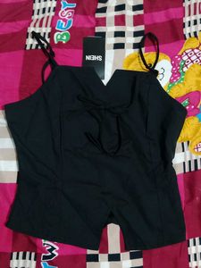 Cute Black Tie-Front Cami Top