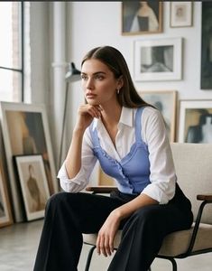Blue Ribbed Button-Up Crop Top