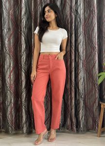 Coral  Pants with Button Detail