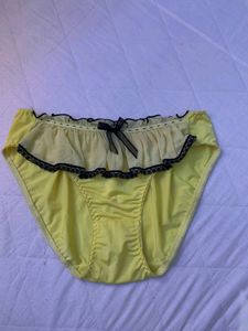 Cute Yellow Ruffled Briefs with Black Lace Trim