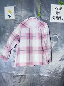 Pink Plaid Oversized Button-Up Shacket Shirt
