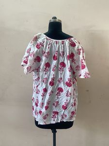 White Kurta with Pink Floral Print