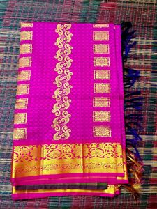 Vibrant Pink Silk Saree with Gold Zari