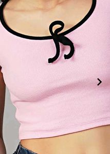 Pink Bow Ribbed Top