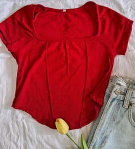 Red Square Neck Crop Top