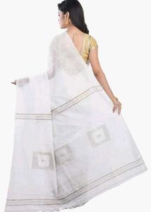 Elegant White Cotton  Silk Saree