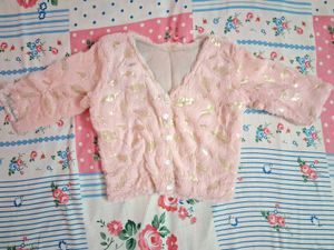 Pink Faux Fur Embellished Blouse