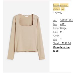 H&amp;M Nude Long Sleeve Square Neck Top | Size