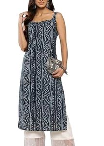 Blue Ethnic Printed Sleeveless Kurta