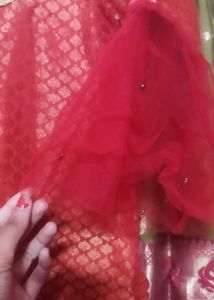 chanderi banarasi  Red kurti