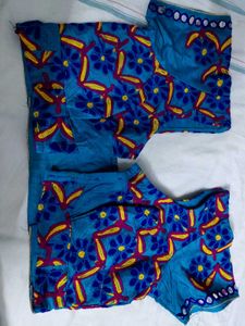 Blue Embroidered Blouse with Mirror Work