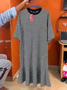Checkerboard Print Flared Dress