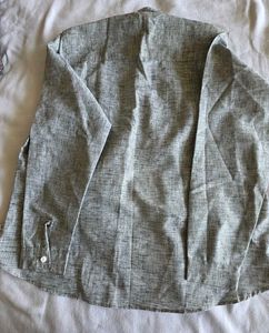 Grey Pure Linen Collared Shirt