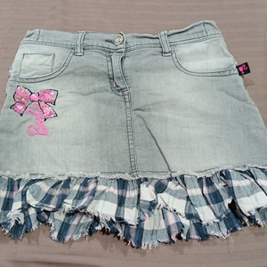 Denim Skirt with Plaid Ruffle