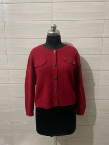 Chic Red Button-Up Cardigan