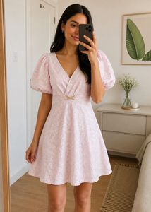 Chic Pink Puff Sleeve Dress