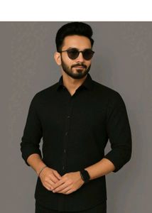 Men's Black Textured Full Sleeves Shirt