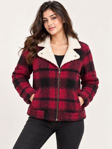 OLD NAVY Cozy Plaid Fleece Moto Jacket
