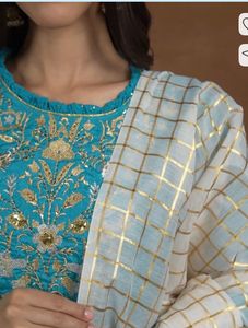 Embroidered Teal Kurta Set with Dupatta