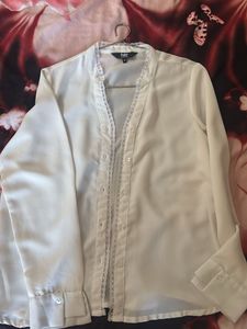 Elegant White Lace Trim Blouse
