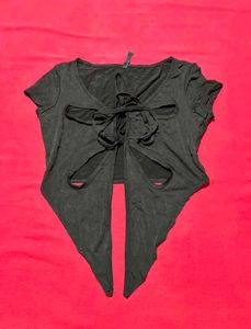 Black Tie-Front Crop Top