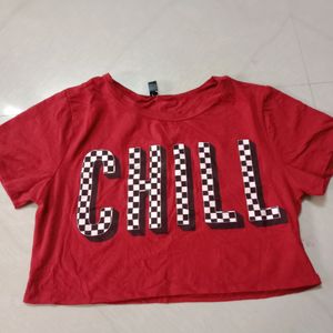 Red 'Chill' Graphic Crop Top