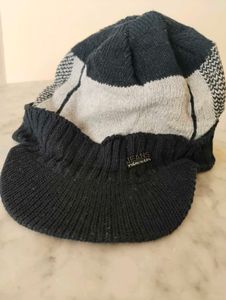 Striped Knit Beanie with Visor