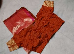 Dual colour Banarasi Silk Saree with blouse