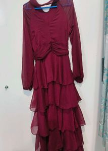 Burgundy Tiered Chiffon Dress