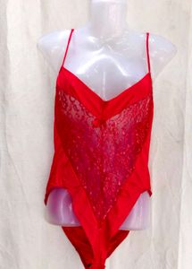 Red Lace Trim Bodysuit