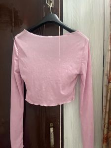 Cute Pink Cropped Long Sleeve Top