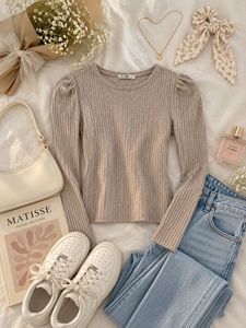 Ribbed Puff Sleeve Top