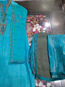 Elegant Teal Ombre Kurta Set with Dupatta