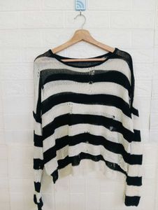 Striped Distressed Knit Sweater