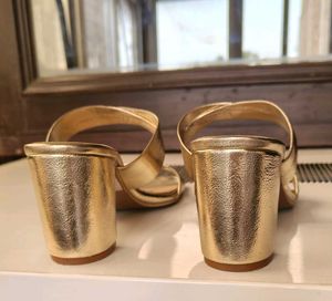 Raw Hide Gold Metallic Block Heel Sandals