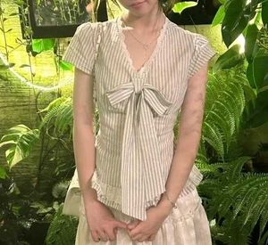 y2k Chic Striped Bow Top