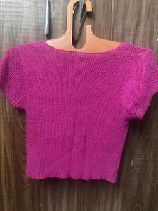 Fuchsia Button-Up Cropped Knit Top