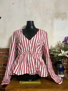 ZARA - Striped V-Neck Peplum Top