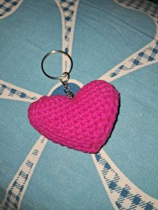 Crocheted Pink Heart Keychain